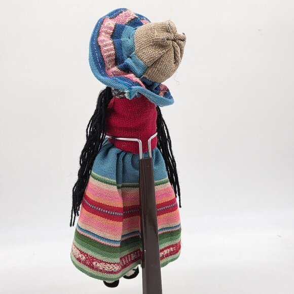 Handmade South American Folk Art Doll With Babies Tapestry Dress & Bonnet 12" - Picture 7 of 11